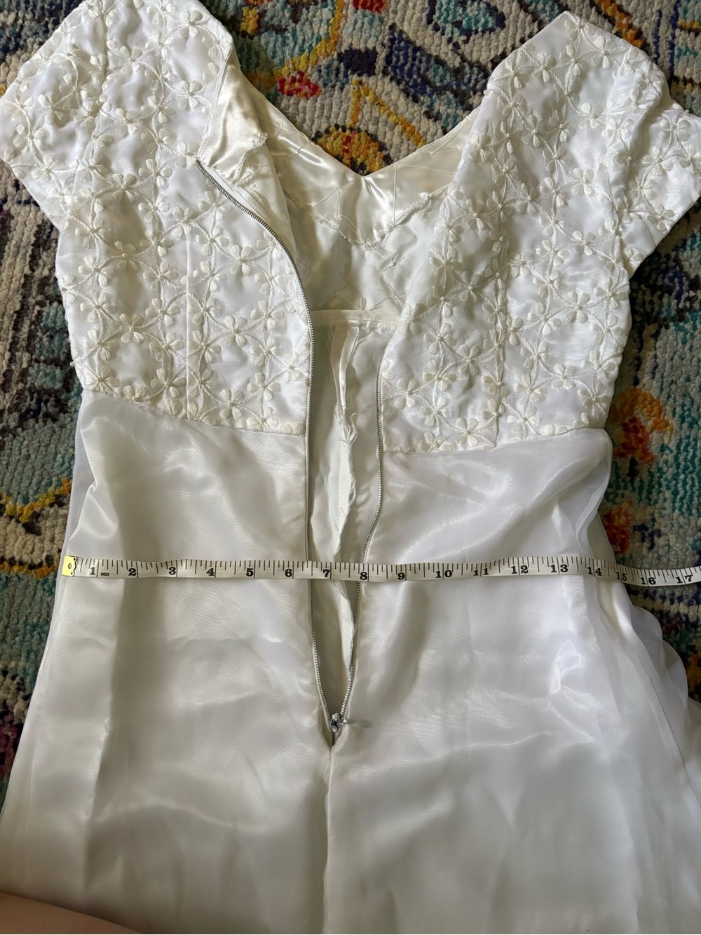 Vintage 90s Dress. Boho White Floral Classic Empire Waist. Wedding Dress - Picture 13 of 13